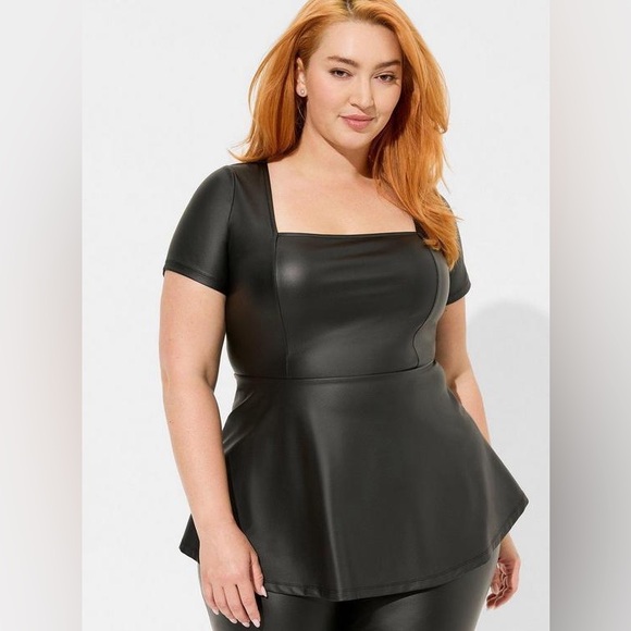 torrid Tops - Torrid Black Faux Leather Peplum Top